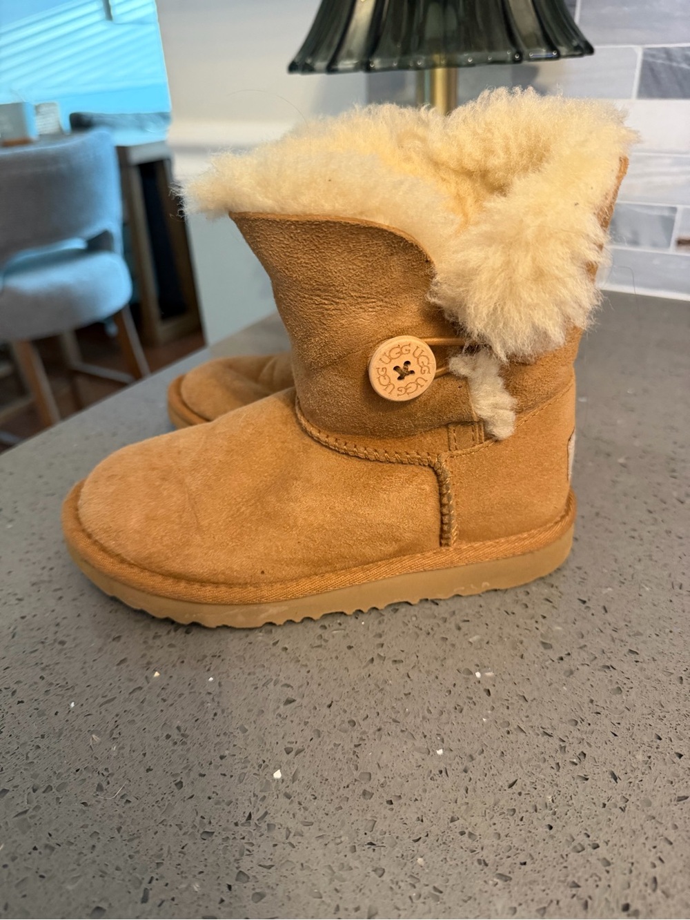 UGG Kids Chestnut Suede Shearling Button Boot - Tan